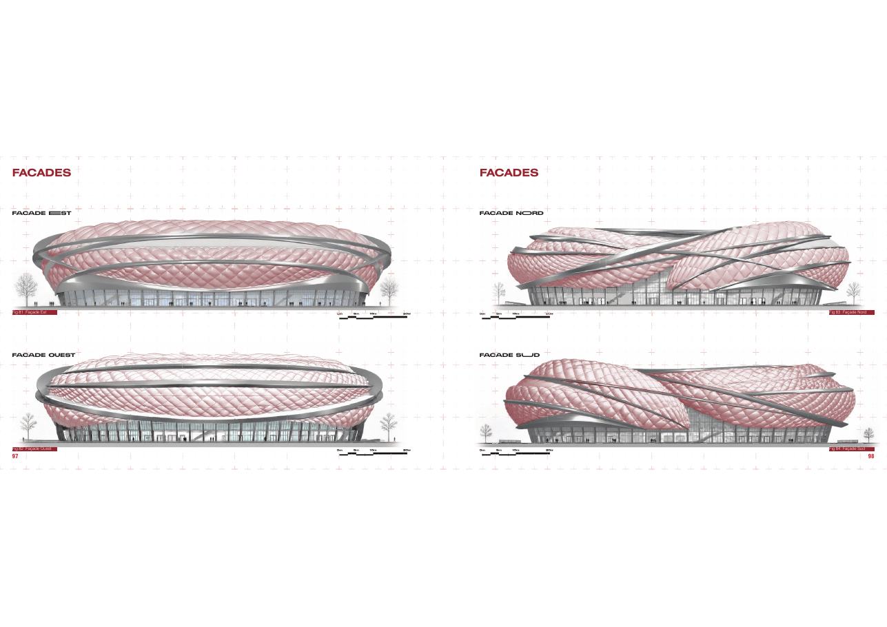 Arena Bay facade elevations and architectural drawings