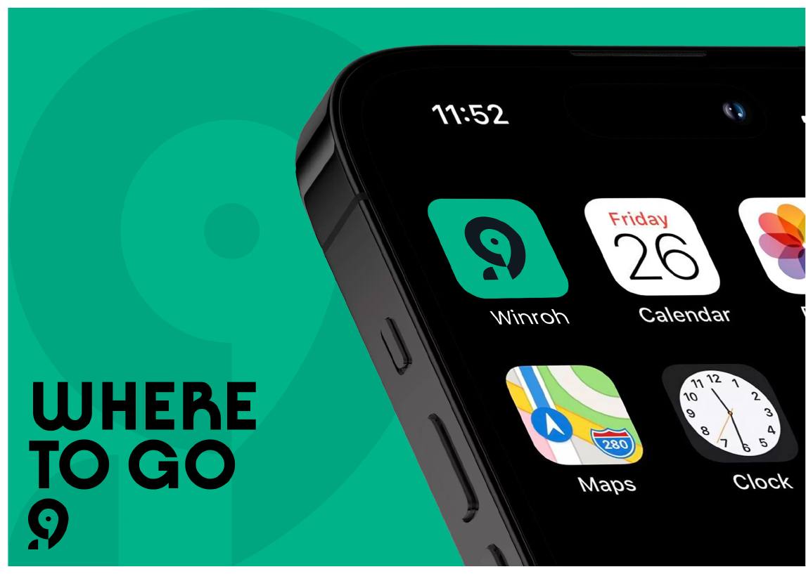 Win Nroh location app identity applied to a mobile interface