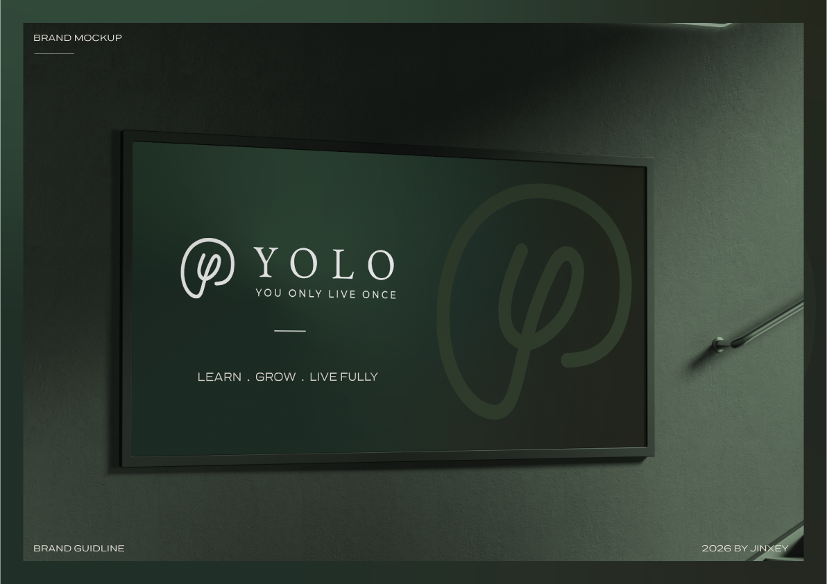 YOLO training and personal development identity on a dark green presentation screen